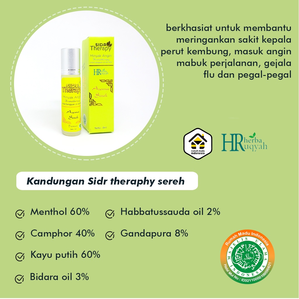 Sidr care Minyak Bidara Fesh Care |  Sidr Aromatheraphy Sereh | Fresh Care Roll 10 ml Herbal