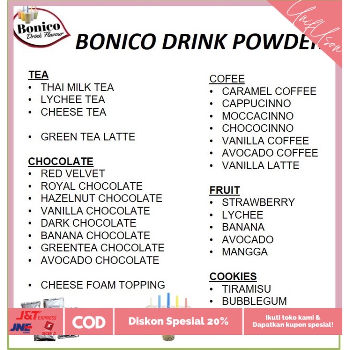 

⭐COD⭐ BONICO VANILLA COFFEE drink powder 1kg Bubuk minuman Ice Blend Milk Sh
