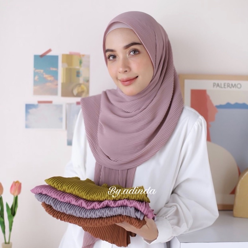 𝐁𝐘 𝐀𝐃𝐈𝐍𝐃𝐀 Pashmina Plisket Full Lidi Ceruty Babydoll Pasmina premium Hijab Instant Jilbab