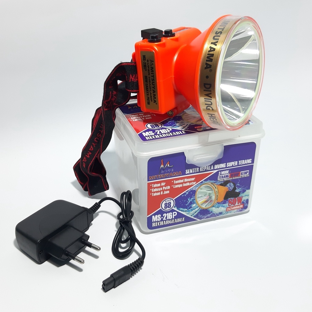 Terlaris Tahan Air Senter Kepala LED 80 Watt Ring-88 Super Terang MS-216P