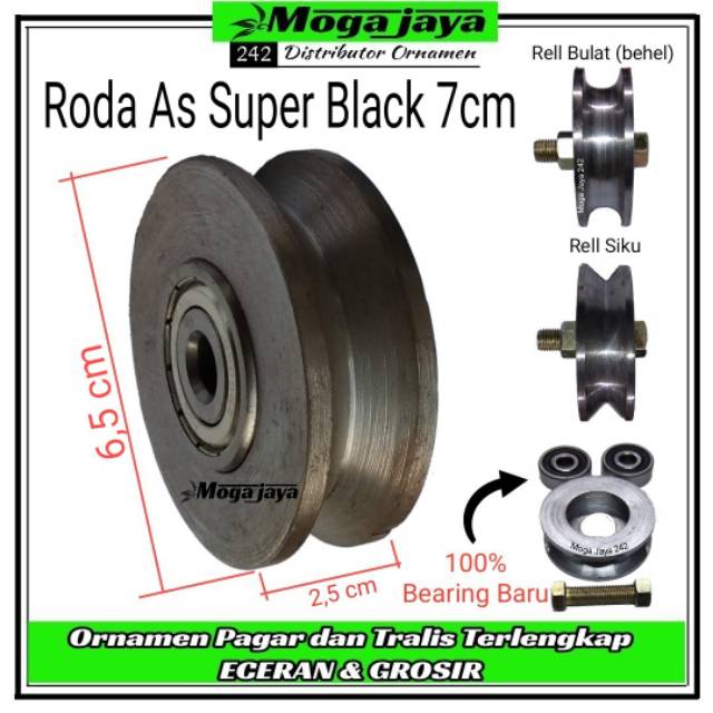 Roda pintu gerbang SUPER BLACK 7CM tanpa casing roda only