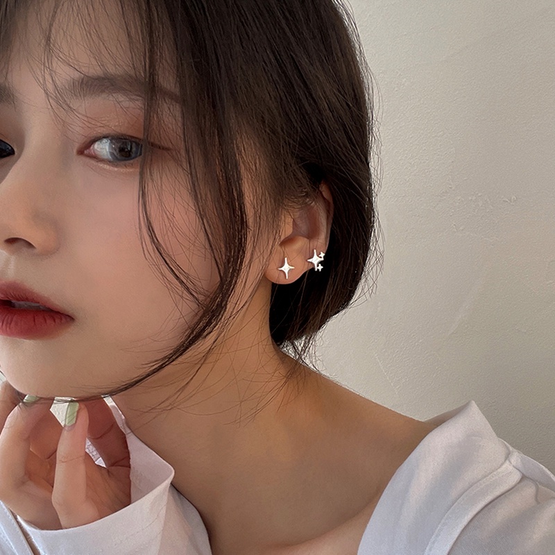 Papaozhu Trendi S925 Perak Bintang Kecil Stud Anting-Anting Untuk Wanita Gadis Fashion Telinga Perhiasan Kreatif Bintang Anting-Anting Aksesoris Sehari-Hari