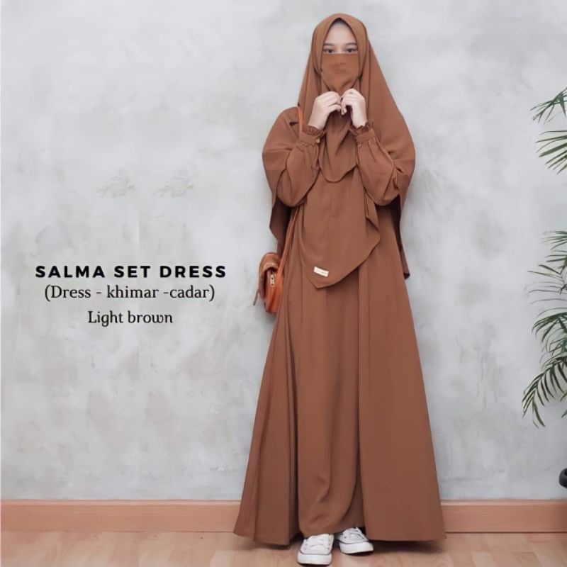 Spesialis Gamis Murah | Salma Set Dress Khimar Niqob &amp; Cadar | Abaya Crincle Airflow | Abaya Murah Syar'i set