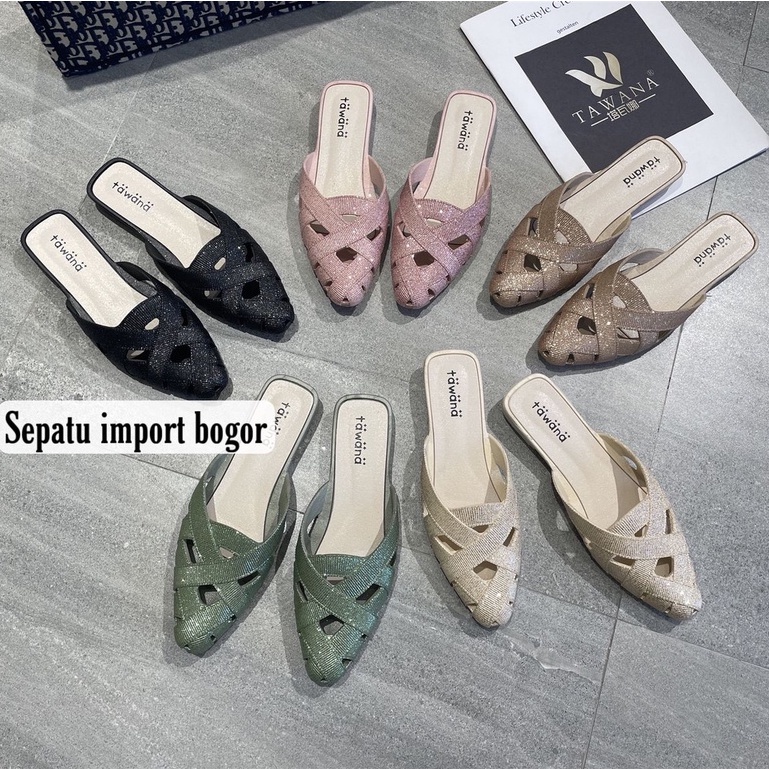 Sandal Flat Jelly ADELLA GLITTER import / Sandal Karet Pesta