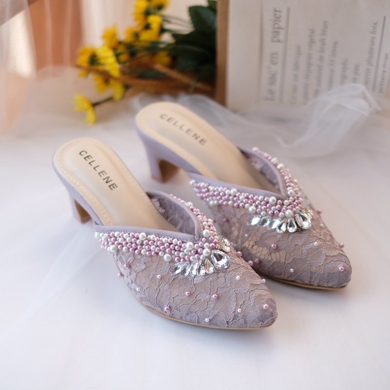 𝗖𝗘𝗟𝗟𝗘𝗡𝗘 Vlorae Beads Heels / wedding shoes sepatu pengantin payet mocca 5cm