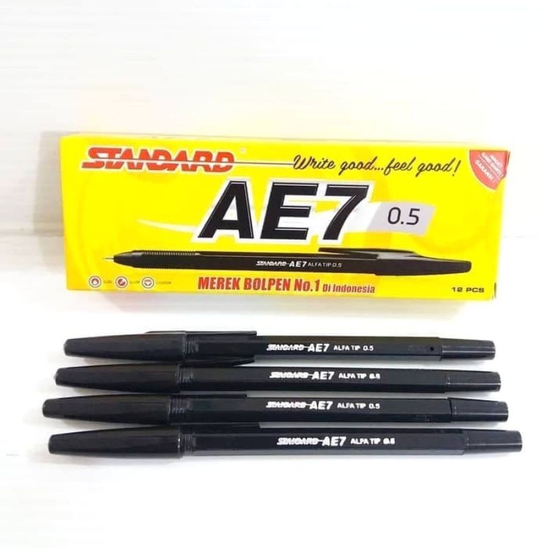 Pulpen Hitam Standard Ae7 12 Pcs /satu pak - Bolpoin Bolpen Standart Standar Atk