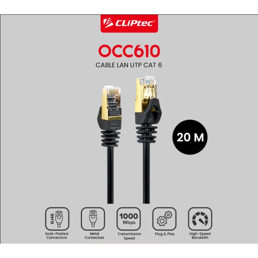 Patch Cord Kabel LAN RJ45 CLIPtec OCC610 Cat 6 20Meter- Cable UTP Cat6