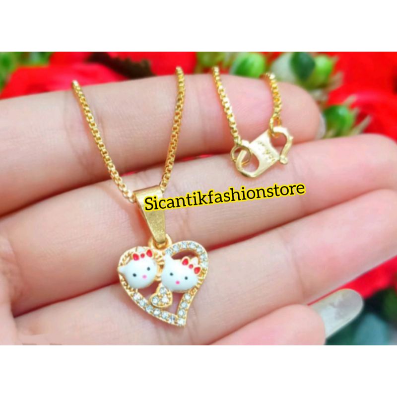 Kalung Titanium Hello Kitty Anak Anak Gold Liontin Hello Kitty Terbaru Terlaris Anti Karat Tidak Luntur Kalung Anak liontin Hello Kitty