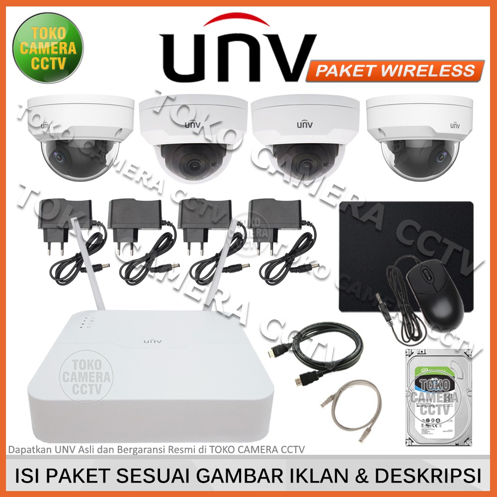 PAKET CCTV WIFI WIRELESS UNV 2MP 4 CHANNEL 4 CAMERA