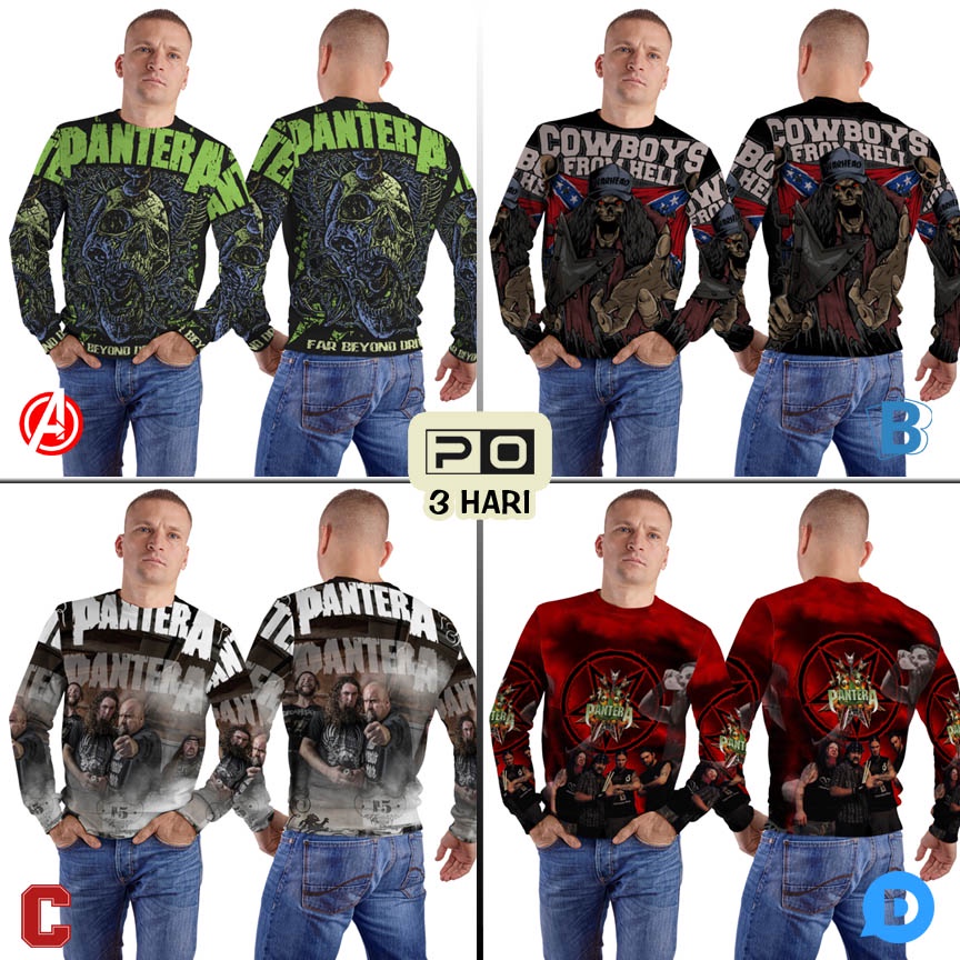 Sweatshirt Pantera Cowboy From Hell Sweater Sweatshirt Fullprint Bahan Polyester