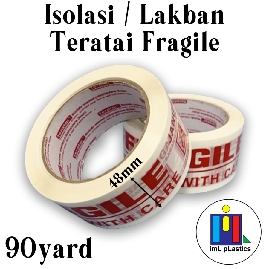 Lakban Isolasi FRAGILE Teratai 48mm x 90yd - 1 pcs