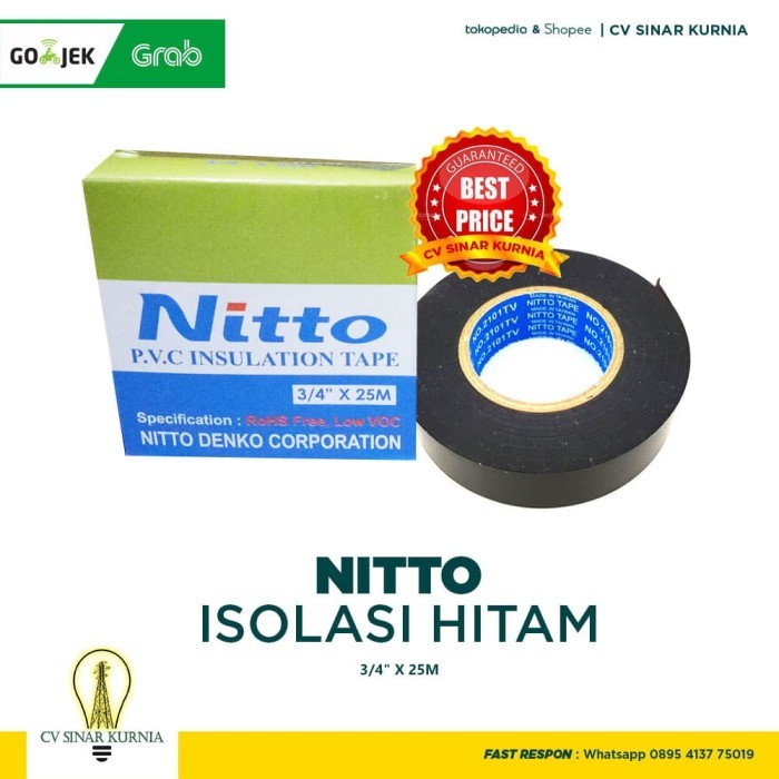 Nitto Isolasi Listrik 3/4 25M Original untuk Kabel Listrik Kuat Original Grosir