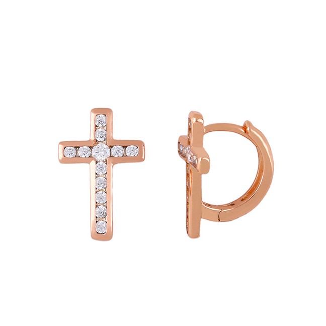 LRC Anting Tusuk Fashion Rose Gold Cross Earrings With Diamonds D77056