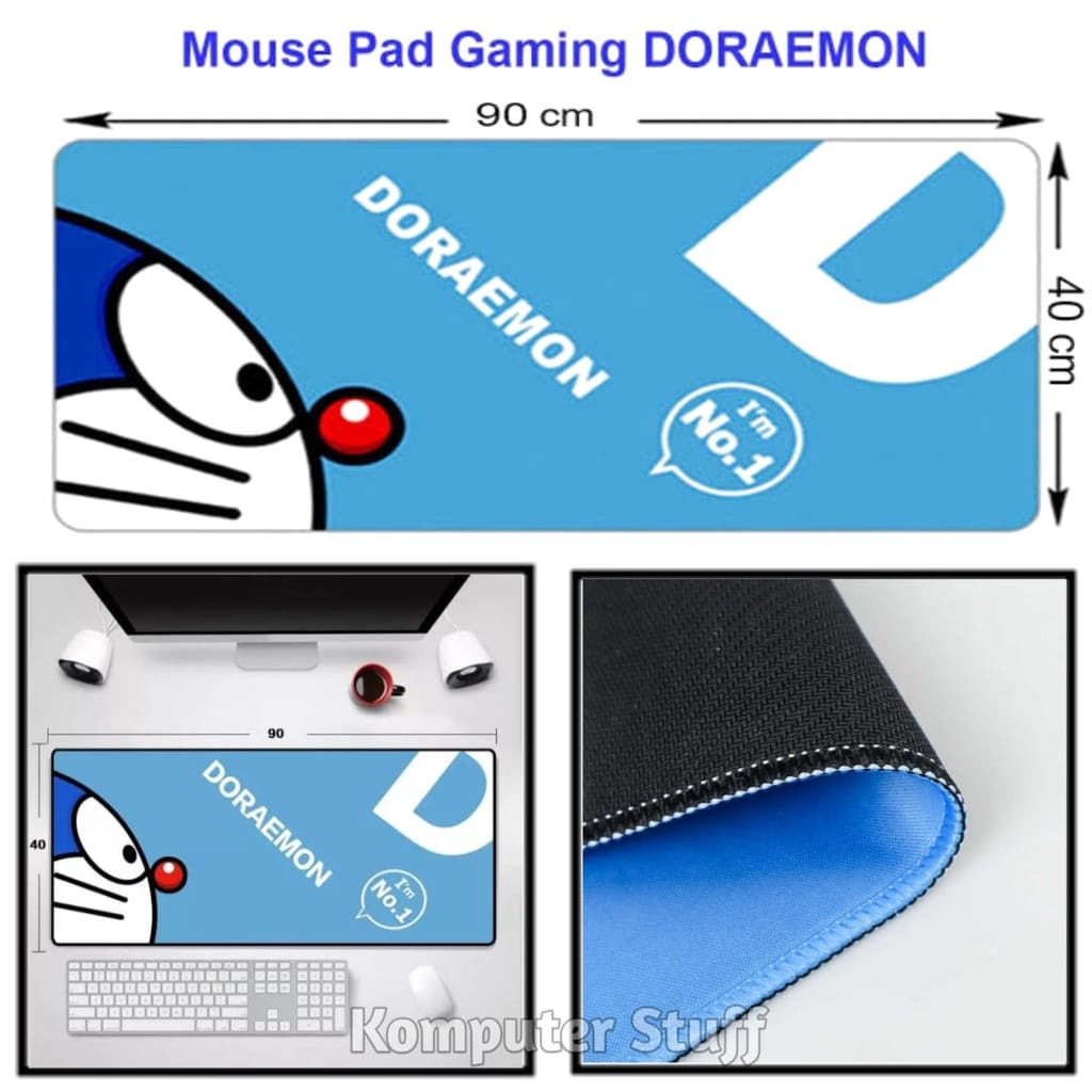 Mouse Pad Gaming XL Desk Mat Doraemon 40 x 90 cm Bahan Soft Anti Slip Backing