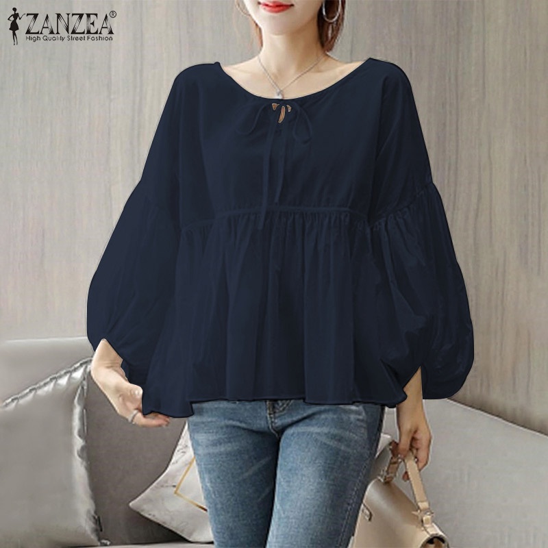 ZANZEA Women Full Sleeved Plus Size S-5XL Blouse Loose Drawstring Shirts