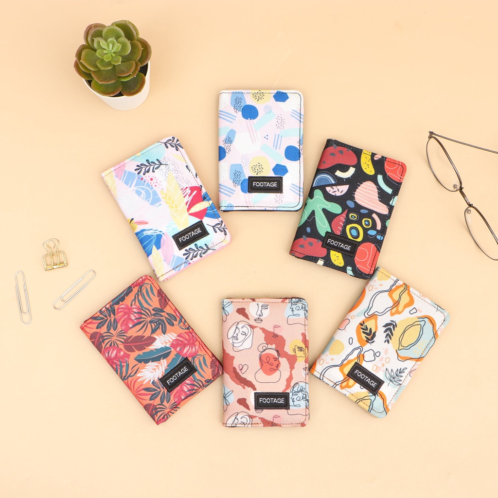 Dompet Kartu Lipat Kecil Card Holder Mini Tipis Simple Wallet Pria Wanita Canvas Motif Terbaru