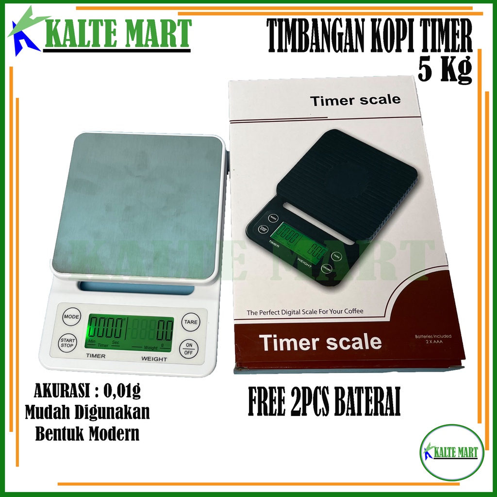 Timbangan Kopi Digital dengan timer 5KG / 0.1GR Digital Timer Coffee Scale 0.1Gr Timbangan timer 5kg timbangan dapur kitchen scale 5kg  timbangan 5kg