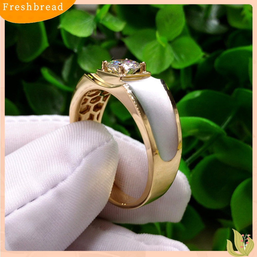 [Fresh] Cincin Pria Lebar Aksen Berlian Imitasi untuk Hadiah Pernikahan