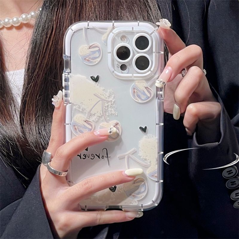 Case Desain Graffiti Cherry Hearts Luminous Untuk iPhone 12 13 14 11 Pro Max X Xs Max Xr rfhf3