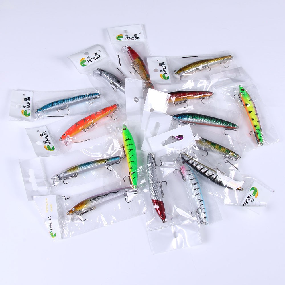 HENGJIA 15Pcs New Floating Minnow Umpan Pancing 8.5g 9.5cm Swimbait Fishing Lure Ikan Bass Bait Kail Tackle