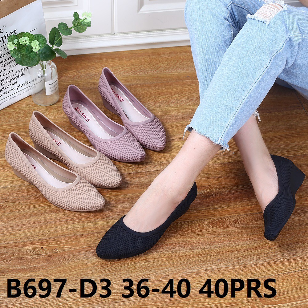 Sepatu Wanita Balance 697 D3 Original Motif Salur Jelly Shoes Wedges Tinggi 4cm Empuk Lentur Elegant-4
