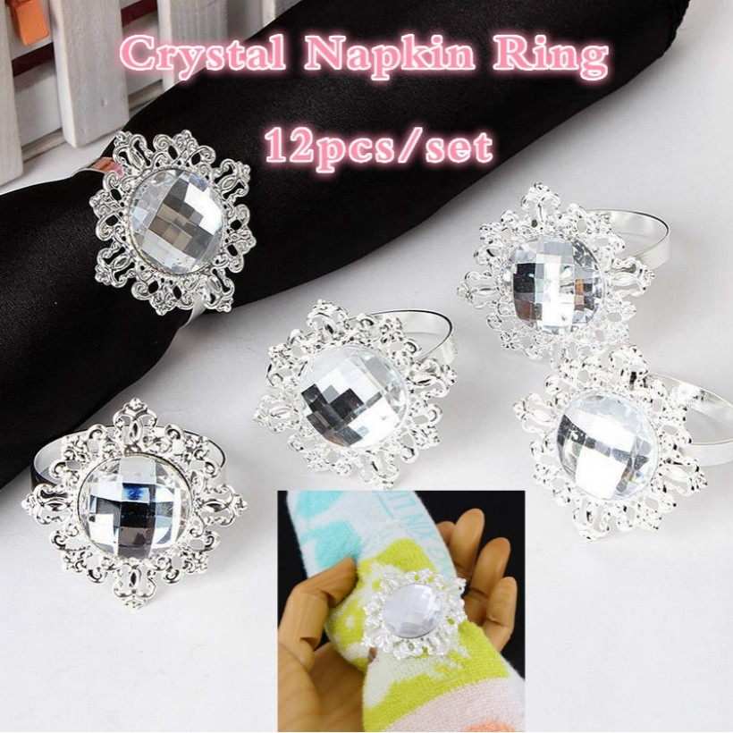 12PCS Crystal Napkin Ring for Table Kitchen Serviette Holder Wedding Banquet Dinner Christmas Decor