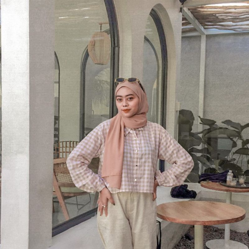 CROP SHIRT TARTAN | KEMEJA CROP KOTAK OVERSIZE