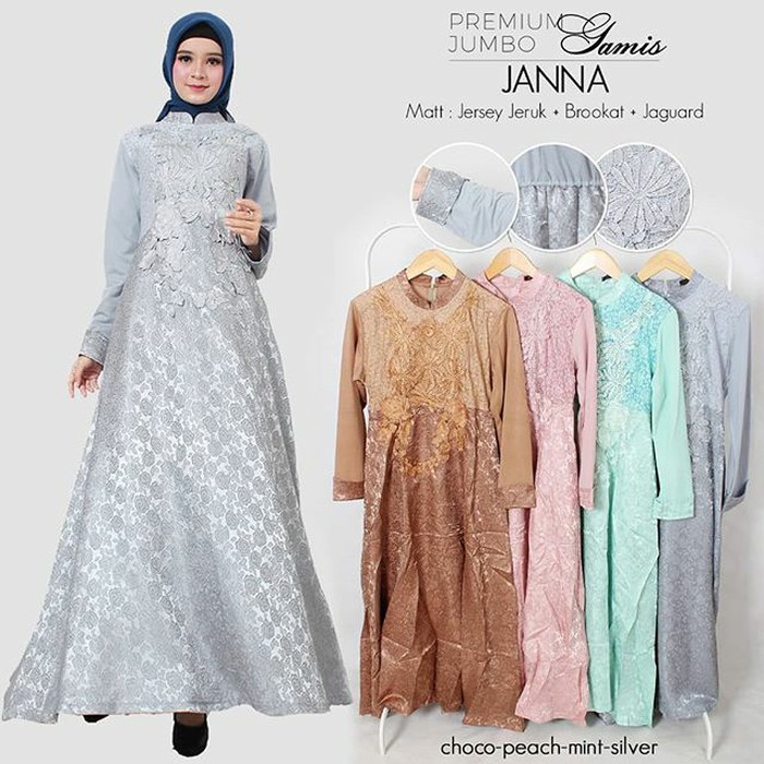 Premium Gamis Pesta Terbaru Jersey Brokat Jaguar Cokelat Muda Laris Shopee Indonesia