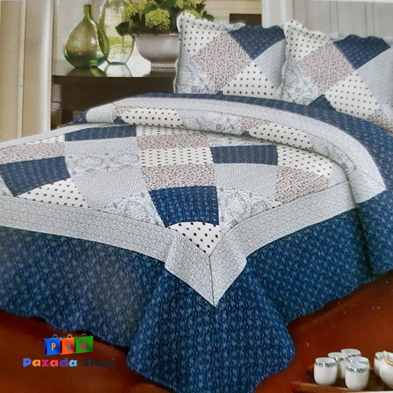 Bed Cover Cotton Quilt Chic Shabby180X220 Patchwork Murah Biru Pink