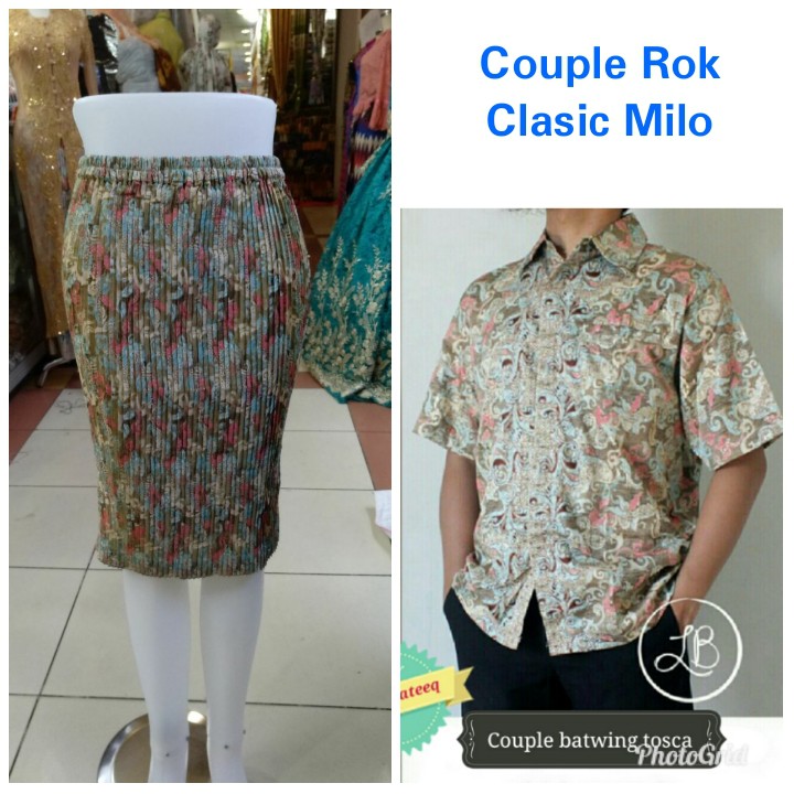 SB Collection Couple Rok Plisket Giunia Midi Jumbo Dan Kemeja Batik Pria