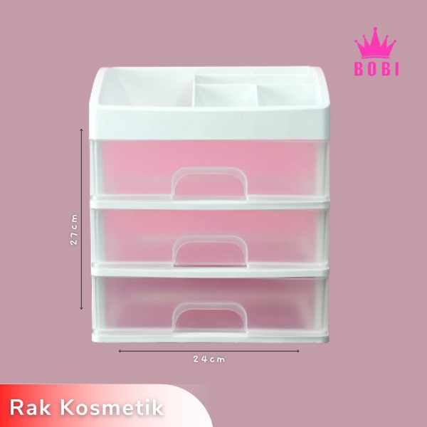 Rak Kosmetik - Rak Make Up Susun Plastik 3 Laci - Rak Serbaguna Merk Bobi Tanpa Dus