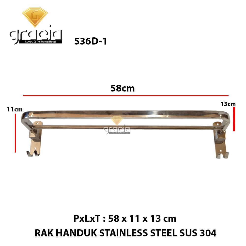 Rak Handuk 2 Baris Dinding Kamar Mandi Chrome Stainless SUS 304