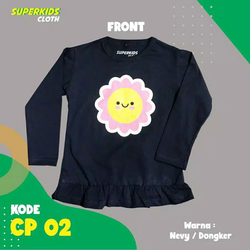 KAOS ANAK CEWEK LENGAN PANJANG MOTIF BUNGA MATAHARI (6 BULAN-11 TAHUN)