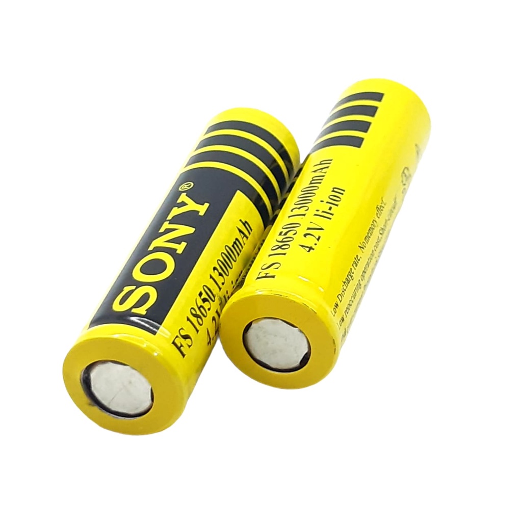 Baterai Charger 18650 Li-ion 4.2volt-13000mAh Warna Kuning Tube Positif Ceper Isi 2pcs