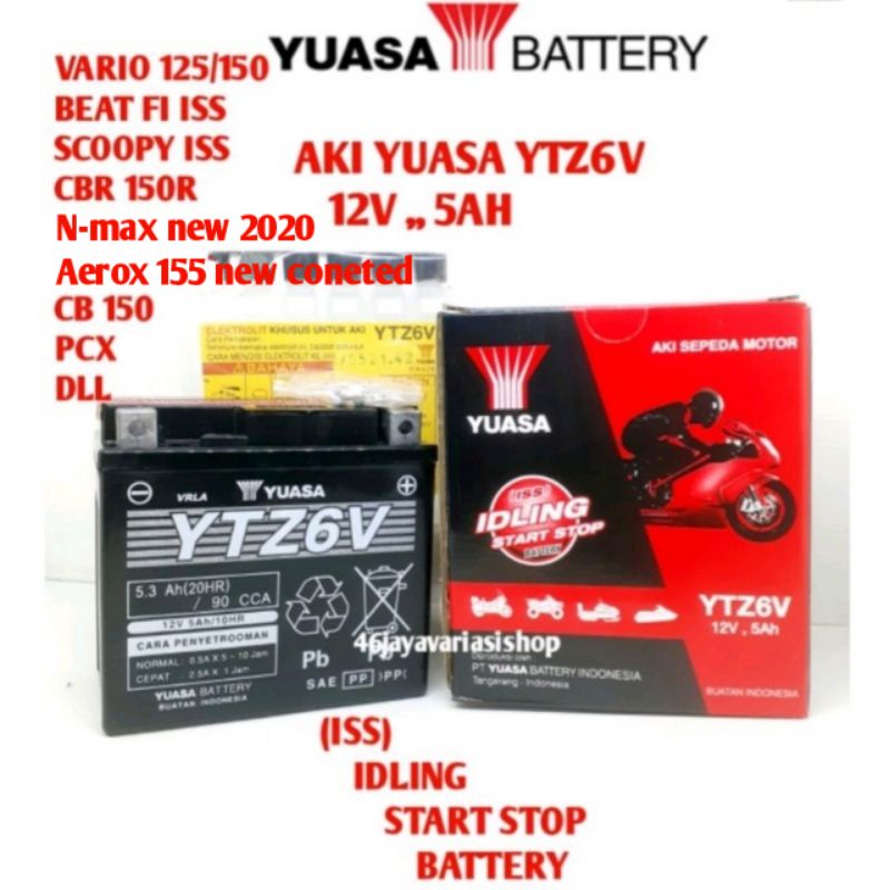 AKI YUASA YTZ6V 12V 5AH HONDA VARIO125/150 BEAT FI ISS SCOOPY FI ISS PCX FREEGO AEROX 155 NEW N-MAX 