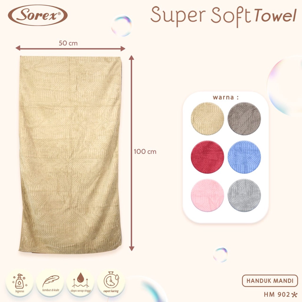 SOREX Handuk Mandi Microfiber Super Soft Lembut, Anti Apek dan Cepat Kering / Handuk Mandi Sorex