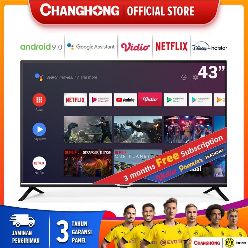 CHANGHONG LED TV 43 INCH SMART ANDROID FRAMELESS 43H7