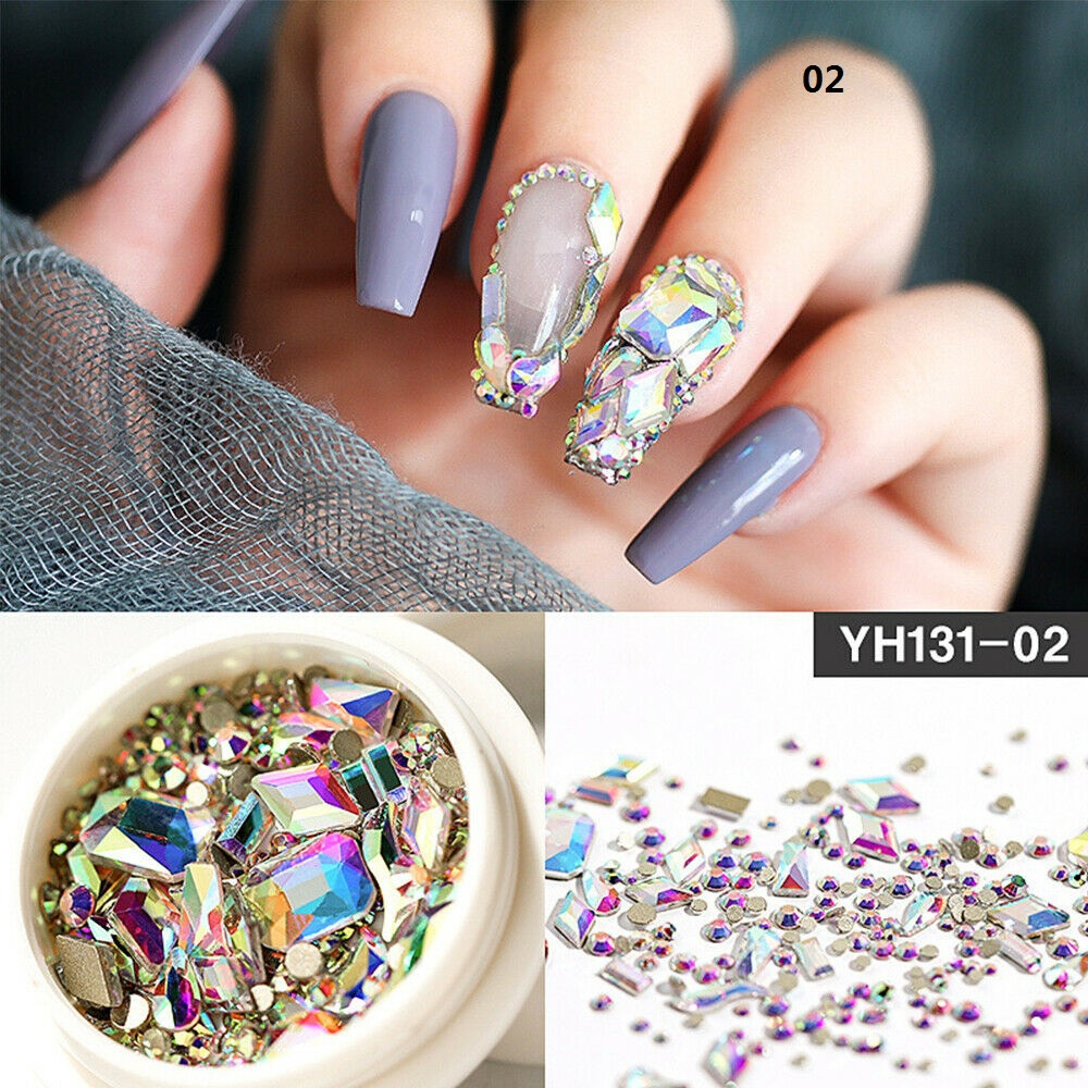 【COD Tangding】1 Box 3D Glitter Rhinestones AB Flat Back Stones Nail Art Decor Gems Mixed Size