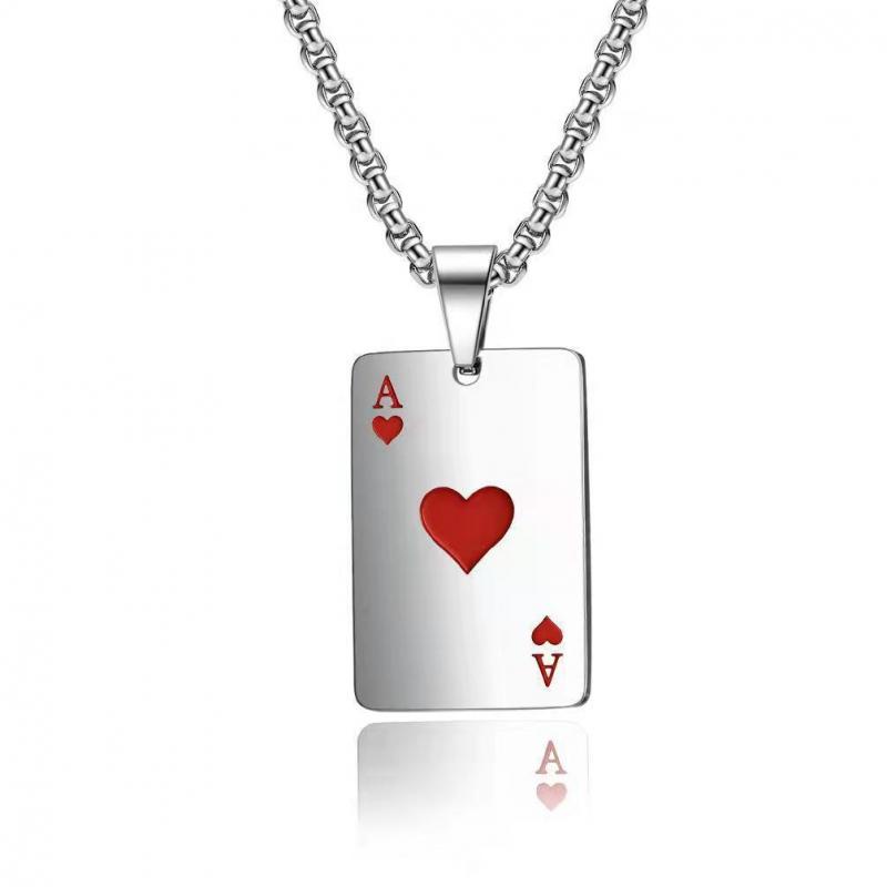 Kalung Liontin Kartu Poker Ace of Hearts Bahan Stainless Steel Untuk Pria Dan Wanita