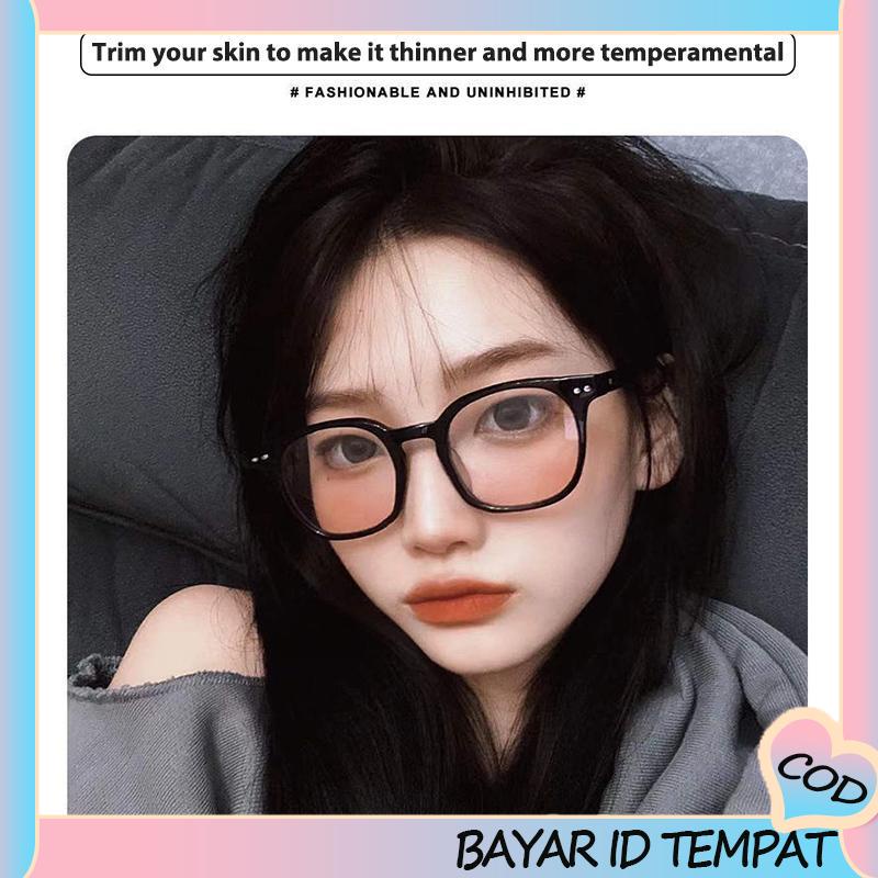 COD❤️ Gradient Pink Blush Glasses Wanita Trendi Wajah Bulat Kacamata Bingkai Hitam untuk Foto-A.one