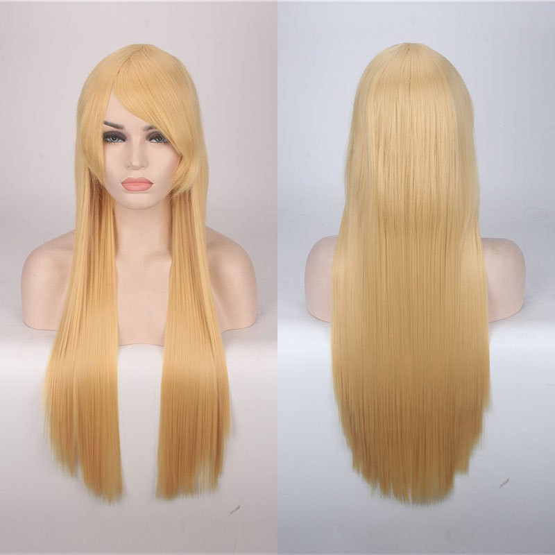 K026-9 wig base blonde pale pirang lurus 80 cm cosplay rambut palsu