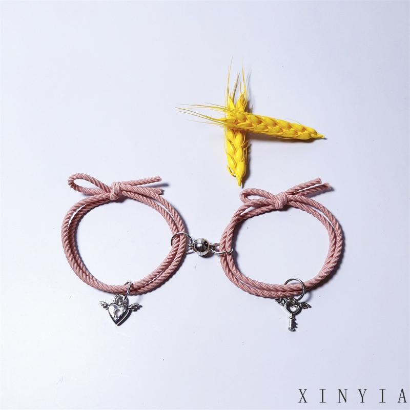 Xia.id Gelang Tangan Karet Aksen Gembok + Kunci + Hati + Magnet Untuk Pasangan / Pria / Wanita