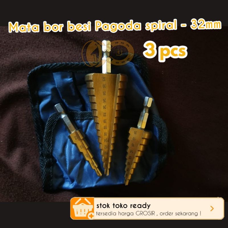 Mata bor Pagoda set Mata bor Kerucut Mata bor Spiral Mata bor Besi Kayu Step Cone Drill set 3 pcs