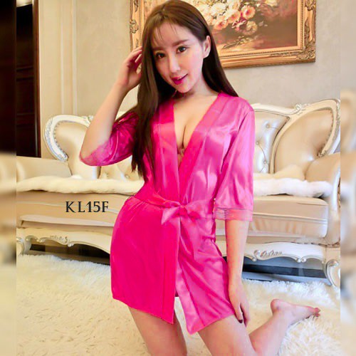 [BISA COD] PIYAMA SATIN LINGERIE KIMONO BAJU TIDUR WANITA DEWASA FUSCHIA KL15F