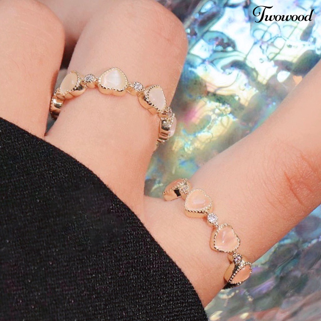 Twowood Fashion Open Ring Adjustable Heart Shaped Opal Copper Finger Ring Women Accessories