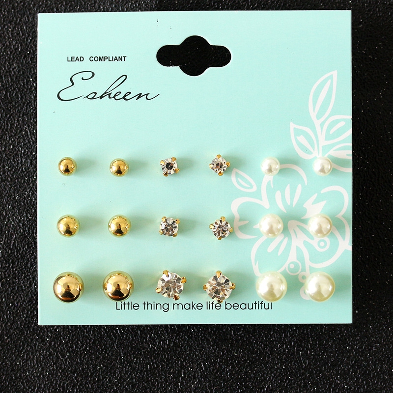 Set 9 pasang anting Anting berlian imitasi mutiara Anting-anting aksesoris fashion