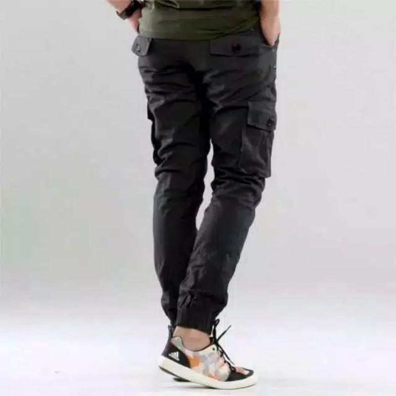 CELANA PRIA PANJANG JOGER JOGGER CARGO HITAM CEWEK COWOK