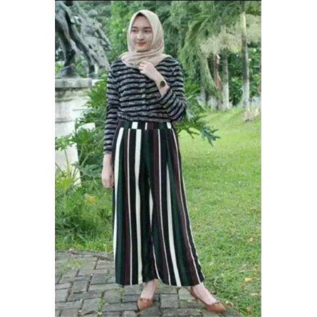 Celana Kulot Wanita Motif Salur