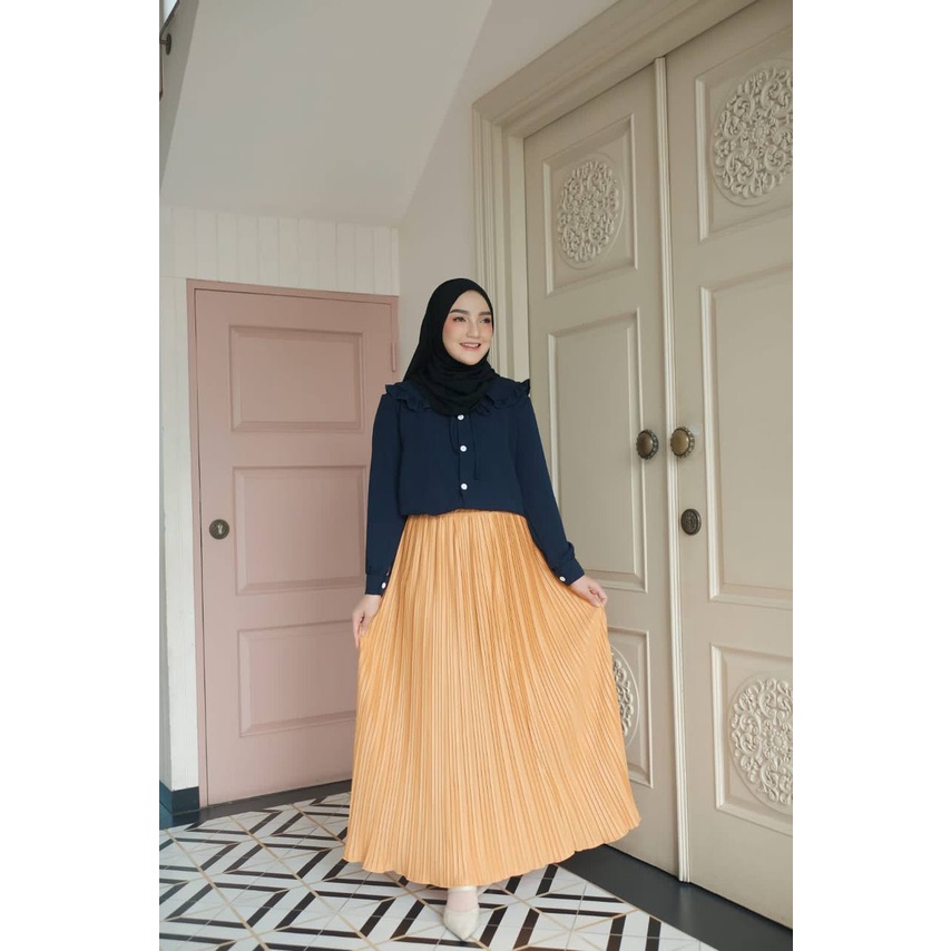 Setelan rok Wanita Polty Blouse Set Longskirt Plisket By Aeraaqu