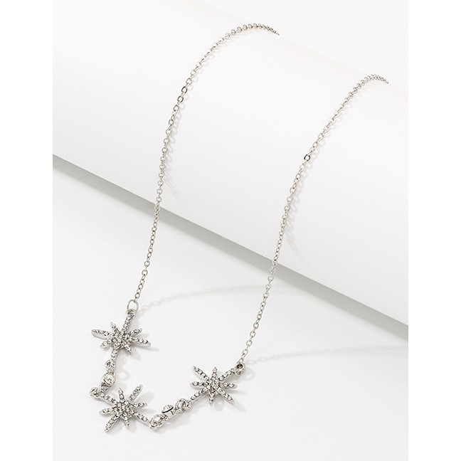 LRC Kalung Fashion Silver Star Necklace With Diamond Necklace D07712